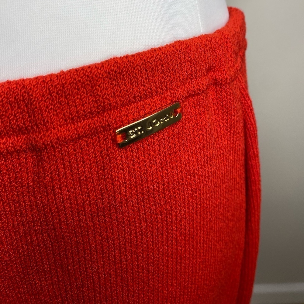 St John Collection 2 Piece Red Maxi Skirt Knit Suit W Gold Branded Buttons S/M - Picture 12 of 16